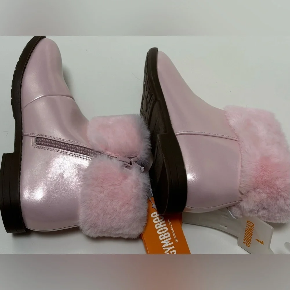 Gymboree Girls Faux Fir Ankle Boots, Pink, Size 1 - Picture 3 of 7